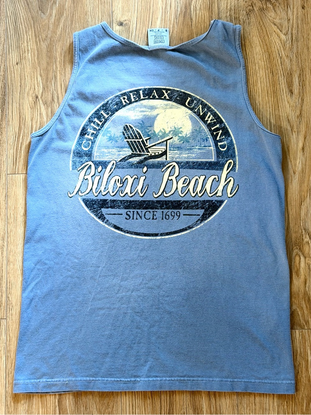 Comfort Colors Blue Graphic Tank with Biloxi Beach Print